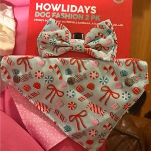 Howlidays Festive Dog Bandana and Bow Tie Set - Red and Blue